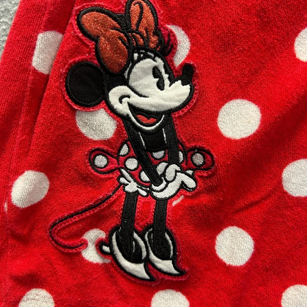 Disney Minnie Mouse Cover Up Robe Girls 7/8 Red Polka Dot Hooded‎ Plush Zip